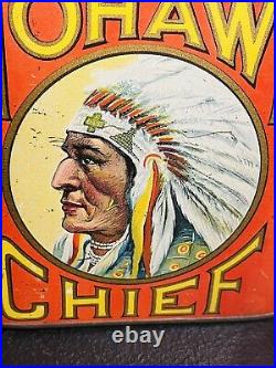 RARE Mohawk Chief Cigar Tobacco Tin Advertising Native American Indian Sign