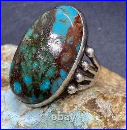 RARE Museum 1930'S C. G. WALLACE Navajo Signed Sterling & Turquoise Ring Size 7