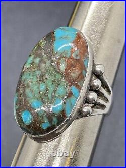RARE Museum 1930'S C. G. WALLACE Navajo Signed Sterling & Turquoise Ring Size 7