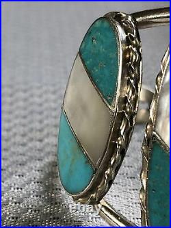 RARE N. LEE Vintage Navajo Turquoise & MOP Inlay Bracelet Cuff Signed & Stamp