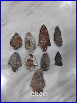 RARE NATIVE AMERICAN INDIAN ARROWHEADS COLLECTION Lot Of 9 (Z4, D)