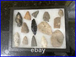 RARE NATIVE AMERICAN INDIAN ARROWHEADS FULL CASE COLLECTION Set of 14 (G2)