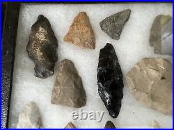 RARE NATIVE AMERICAN INDIAN ARROWHEADS FULL CASE COLLECTION Set of 14 (G2)