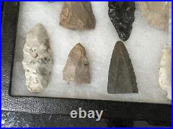 RARE NATIVE AMERICAN INDIAN ARROWHEADS FULL CASE COLLECTION Set of 14 (G2)