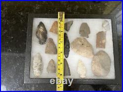 RARE NATIVE AMERICAN INDIAN ARROWHEADS FULL CASE COLLECTION Set of 14 (G2)