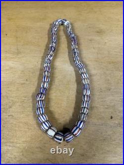 RARE! NATIVE AMERICAN OLD PAWN NECKLACE, TRADE BEAD NECKLACE Red White Blue 12