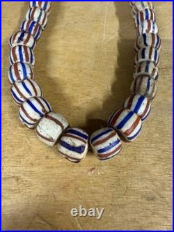 RARE! NATIVE AMERICAN OLD PAWN NECKLACE, TRADE BEAD NECKLACE Red White Blue 12