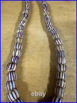 RARE! NATIVE AMERICAN OLD PAWN NECKLACE, TRADE BEAD NECKLACE Red White Blue 12