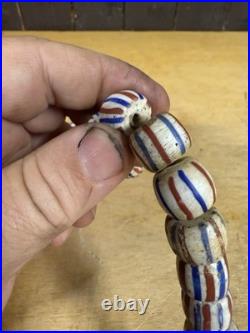 RARE! NATIVE AMERICAN OLD PAWN NECKLACE, TRADE BEAD NECKLACE Red White Blue 12
