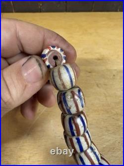 RARE! NATIVE AMERICAN OLD PAWN NECKLACE, TRADE BEAD NECKLACE Red White Blue 12