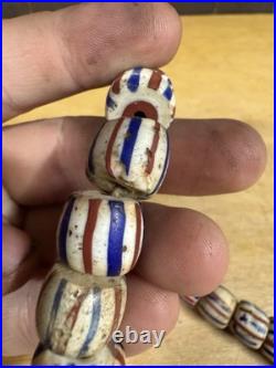 RARE! NATIVE AMERICAN OLD PAWN NECKLACE, TRADE BEAD NECKLACE Red White Blue 12