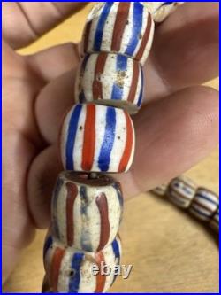 RARE! NATIVE AMERICAN OLD PAWN NECKLACE, TRADE BEAD NECKLACE Red White Blue 12