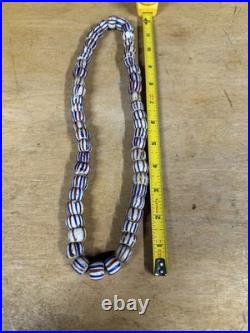 RARE! NATIVE AMERICAN OLD PAWN NECKLACE, TRADE BEAD NECKLACE Red White Blue 12