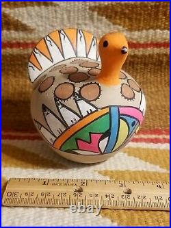 RARE NATIVE AMERICAN POSTER PAINT POTTERY TURKEY w AMAZING COLORS SIGND DOLORES