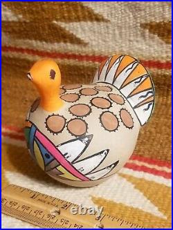 RARE NATIVE AMERICAN POSTER PAINT POTTERY TURKEY w AMAZING COLORS SIGND DOLORES