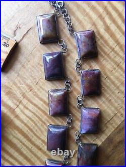 RARE NATIVE AMERICAN STERLING OR COIN SILVER PETRIFIED WOOD 98g PANEL NECKLACE