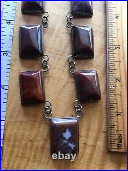 RARE NATIVE AMERICAN STERLING OR COIN SILVER PETRIFIED WOOD 98g PANEL NECKLACE