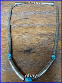 RARE-NATIVE AMERICAN TURQUOISE SILVER DISCS Graduated NECKLACE STERLING 76 g
