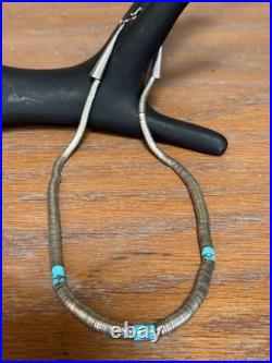 RARE-NATIVE AMERICAN TURQUOISE SILVER DISCS Graduated NECKLACE STERLING 76 g