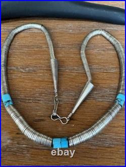RARE-NATIVE AMERICAN TURQUOISE SILVER DISCS Graduated NECKLACE STERLING 76 g