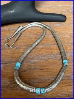RARE-NATIVE AMERICAN TURQUOISE SILVER DISCS Graduated NECKLACE STERLING 76 g