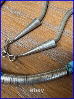 RARE-NATIVE AMERICAN TURQUOISE SILVER DISCS Graduated NECKLACE STERLING 76 g