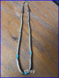 RARE-NATIVE AMERICAN TURQUOISE SILVER DISCS Graduated NECKLACE STERLING 76 g