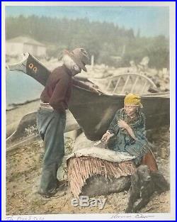 RARE NORMAN EDSON Hand Tinted Photo TULALIP Native American Pie Crust Frame