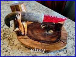 RARE Native American Art. Hand Chipped Red Glass On Pronghorn Handle