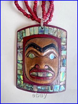 RARE Native American Authentic Wooden Necklace Signed Lavalle LSX L140 Wood