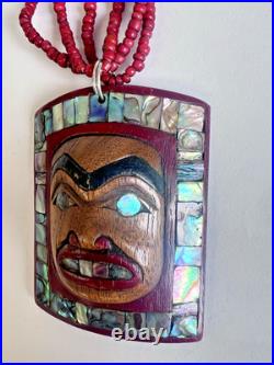 RARE Native American Authentic Wooden Necklace Signed Lavalle LSX L140 Wood