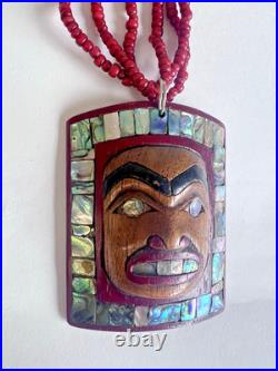 RARE Native American Authentic Wooden Necklace Signed Lavalle LSX L140 Wood