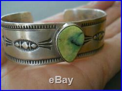 RARE Native American Carico Lake Turquoise Stamped Sterling Silver Cuff Bracelet