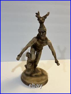 RARE Native American Deer Dancer Art Resin Sculpture 11 T Signed By The Artist