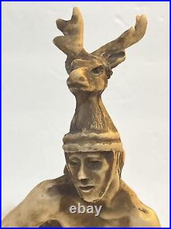 RARE Native American Deer Dancer Art Resin Sculpture 11 T Signed By The Artist