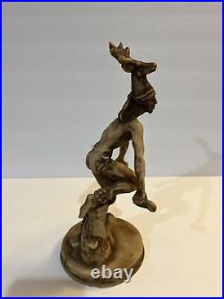 RARE Native American Deer Dancer Art Resin Sculpture 11 T Signed By The Artist