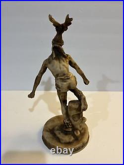 RARE Native American Deer Dancer Art Resin Sculpture 11 T Signed By The Artist