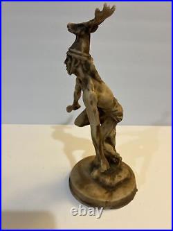 RARE Native American Deer Dancer Art Resin Sculpture 11 T Signed By The Artist