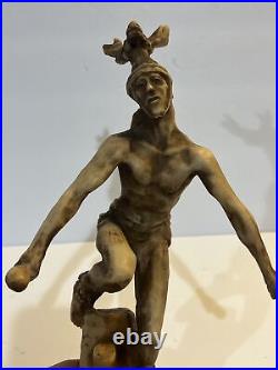 RARE Native American Deer Dancer Art Resin Sculpture 11 T Signed By The Artist