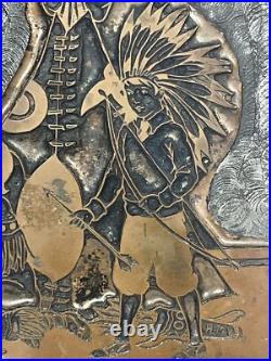 RARE Native American Engraved Metal 3D Plaque Wall Art Handmade Signed