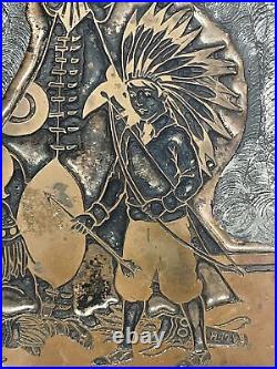 RARE Native American Engraved Metal 3D Plaque Wall Art Handmade Signed