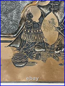 RARE Native American Engraved Metal 3D Plaque Wall Art Handmade Signed