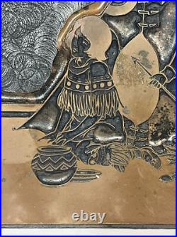 RARE Native American Engraved Metal 3D Plaque Wall Art Handmade Signed