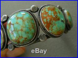 RARE Native American Green-Blue Turquoise Sterling Silver Bracelet H MORGAN