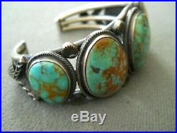RARE Native American Green-Blue Turquoise Sterling Silver Bracelet H MORGAN