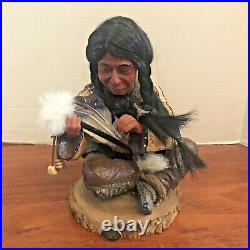 RARE Native American Indian Chief With Peace Pipe Sculpture Statue Art DAVID MANN
