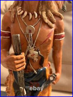 RARE Native American Indian Warrior Statue Sculpture Figurine Signed I P M