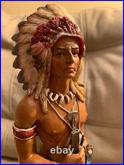 RARE Native American Indian Warrior Statue Sculpture Figurine Signed I P M