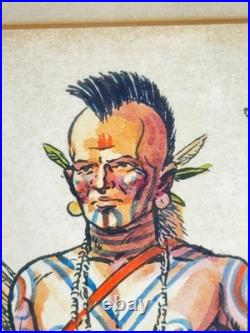 RARE Native American Indian Watercolor Painting Powhatan Algonquin Tillotson Art