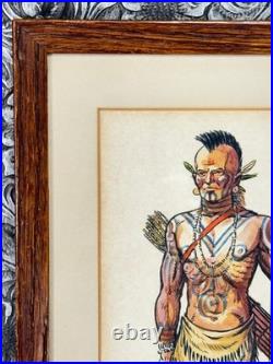RARE Native American Indian Watercolor Painting Powhatan Algonquin Tillotson Art